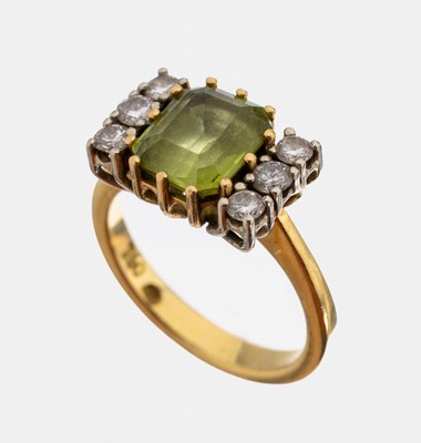 Image 26958419 - 18 kt Gold Peridot-Brillant-Ring, GG/WG 750/000, mittig facett. Peridot ca. 1.20 ct, 6 ...