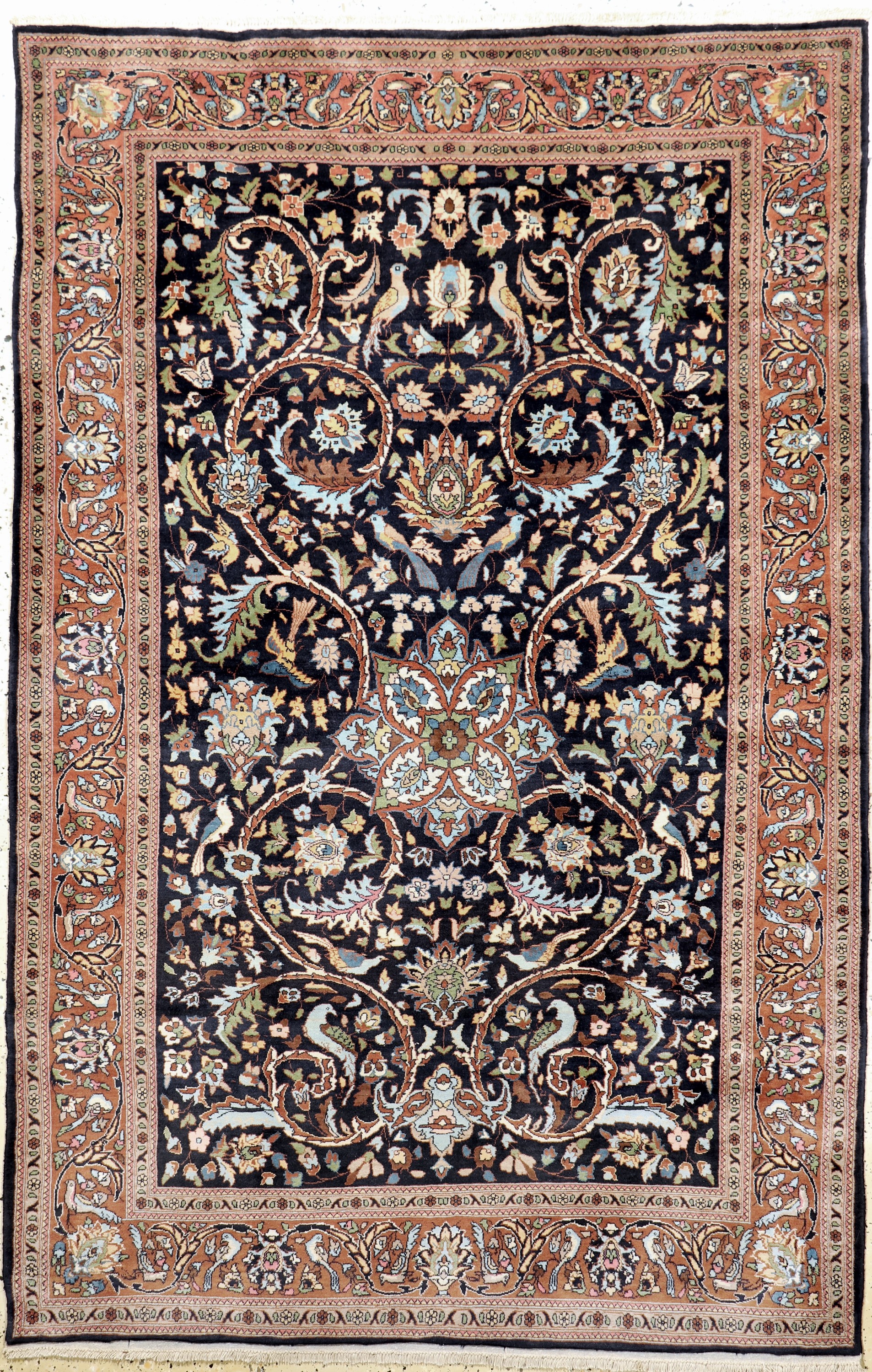 Lahor fein, Pakistan, Mitte 20.Jhd, Korkwolle auf Baumwolle, ca. 214 x 139 cm, EHZ: 1-2