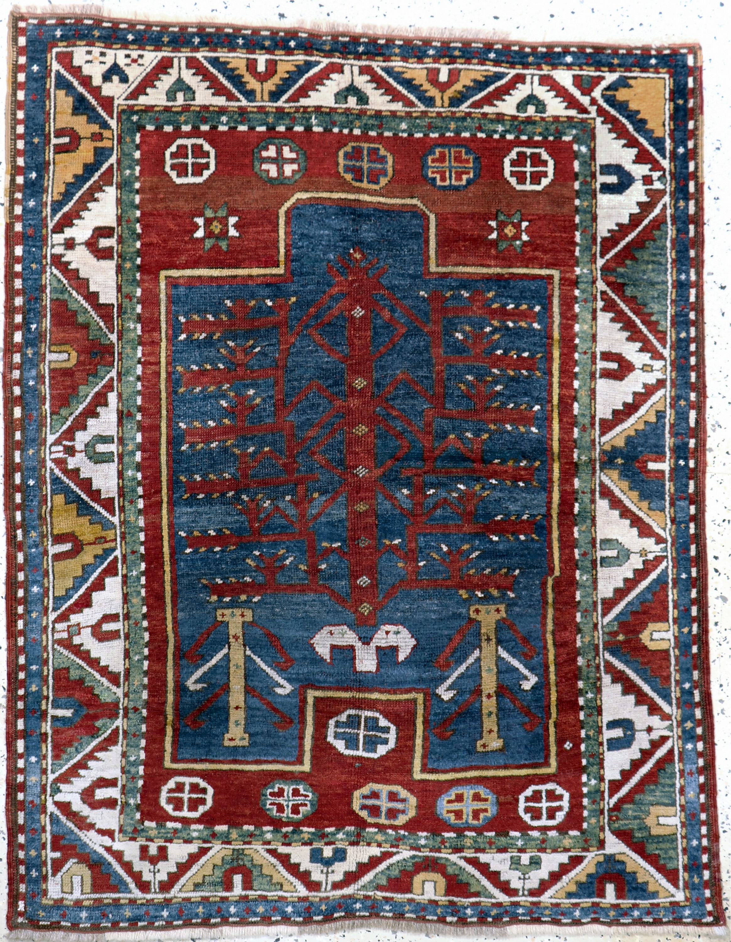 "Fachalo"Kazak antik, Kaukasus, 19.Jhd, Wolle auf Wolle, ca. 145 x 115 cm, EHZ: 2(fachkundig restauriert)