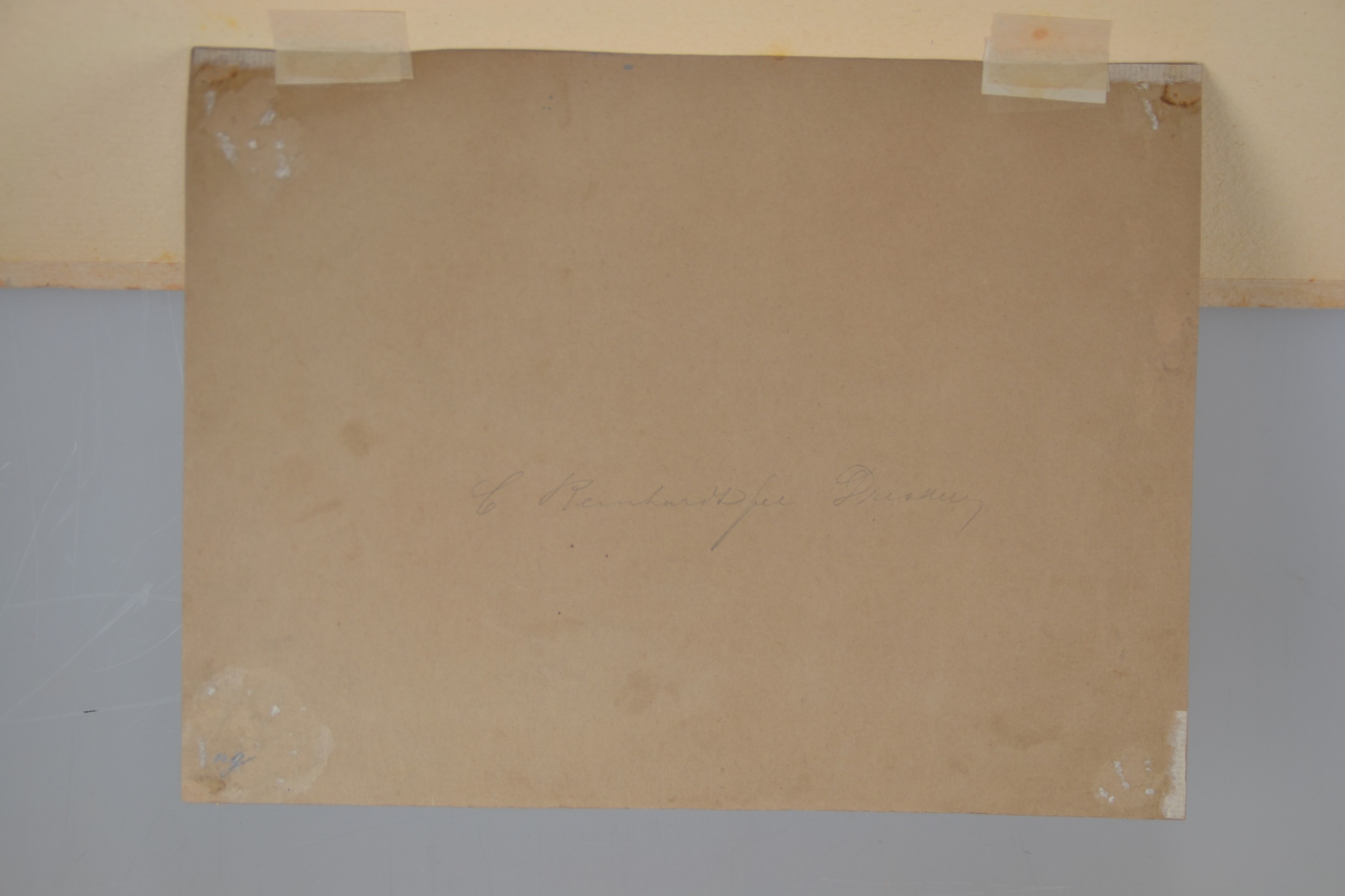 Detail c: Carl August Reinhardt, 1818 Leipzig-1877 Kötzschenbroda, aquarellierte Tuschezeichnung, Karikatur, winterliche Dorflandschaft, Figurengruppe beim ...