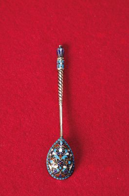 Image 26958751 - Silberlöffel mit Emaildekor, Russland, nach 1891, 84 Zolotniki, ornamentaler ...