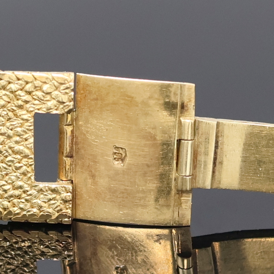Detail d: JEAN D'EVE Sectora vergoldete Armbanduhr an GG 585/000 Band, Schweiz um 1990, quarz, asym. Gehäuse, Boden aufgedr., cremefarb. Zifferbl. mit ...