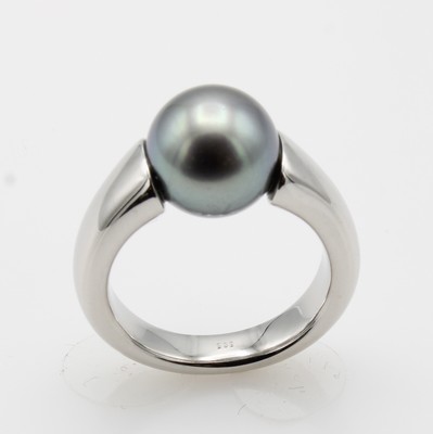 Image Ring mit Tahitizuchtperle, WG 585/000, anthrazitfarb.-graue Perle, D. ca. 10 mm, in ...