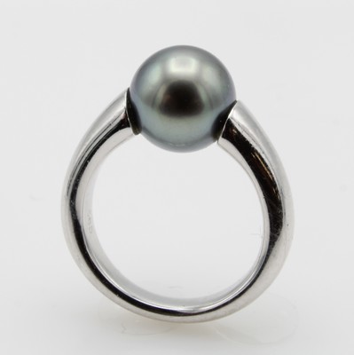 26958819a - Ring mit Tahitizuchtperle, WG 585/000, anthrazitfarb.-graue Perle, D. ca. 10 mm, in ...
