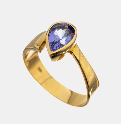 Image 26958973 - 14 kt Gold Tansanit-Ring, GG 585/000, facett. Tansanit-Tropfen, RW 57, ca. 3.9 g