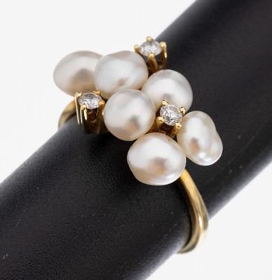 Image 26959131 - 14 kt Gold Zuchtperl-Brillant-Ring, GG 585/00, asymmetrische Gestaltung, 6 unrunde ...