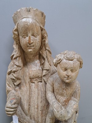 26959176c - Bildschnitzerei, Thronende Muttergottes, rheinländisch, 15./16.Jh., Holz, ...