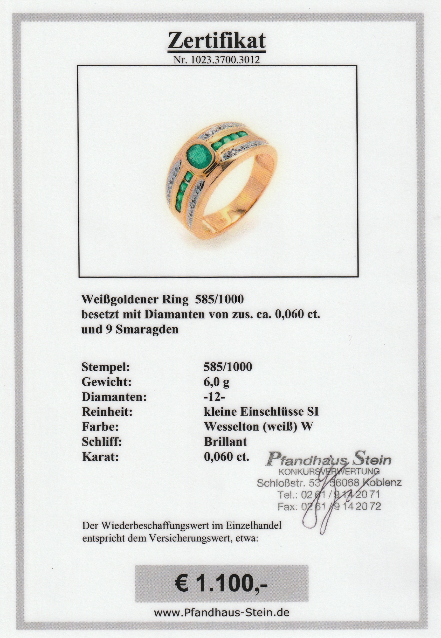 Detail a: 14 kt Gold Smaragd-Diamant-Ring, GG/WG 585/000, 9 facett. Smaragde zus. ca. 0.50 ct, 12 8/8-Diamanten zus. ca. 0.06 ct Weiß/si, RW 56, ca. 5.6 g, ...