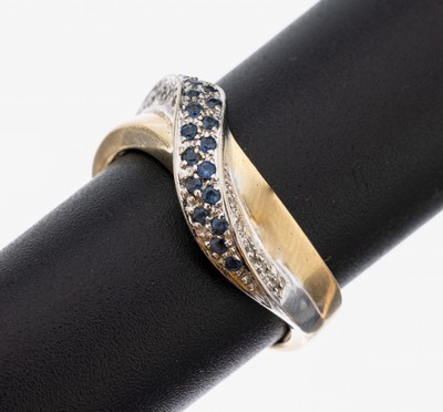Image 26959686 - 14 kt Gold Saphir-Diamant-Ring, GG/WG 585/000, gekreuzte Ringschiene, 20 ...