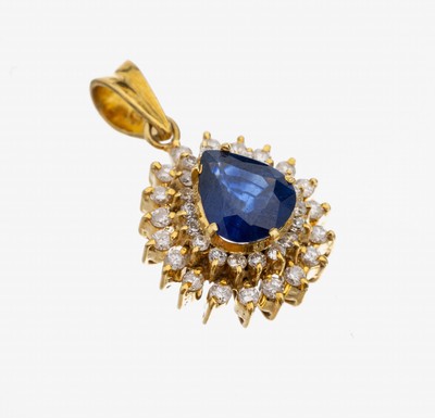 Image 18 kt Gold Saphir-Brillant-Anhänger, GG 750/000, in 3 Ebenen, facett. ...