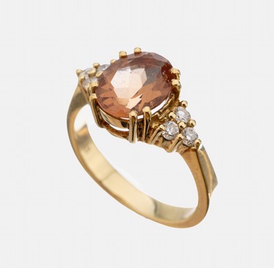 Image 26959697 - 14 kt Gold Beryll-Brillant-Ring, GG 585/000, mittig ovalfacett. Beryll ca. 2.0 ct,6 ...