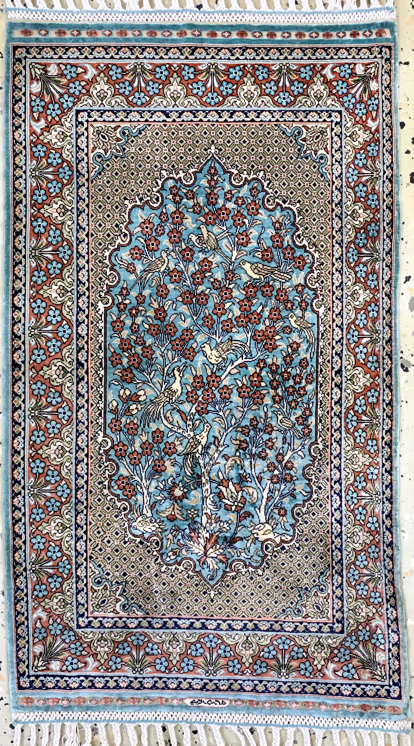 Hereke Seide fein Türkei, signiert(Chinar),Mitte 20.Jhd, reine Naturseide, ca. 60 x 35 cm, ca. 1,4 Mio. Kn/qm, EHZ: 1