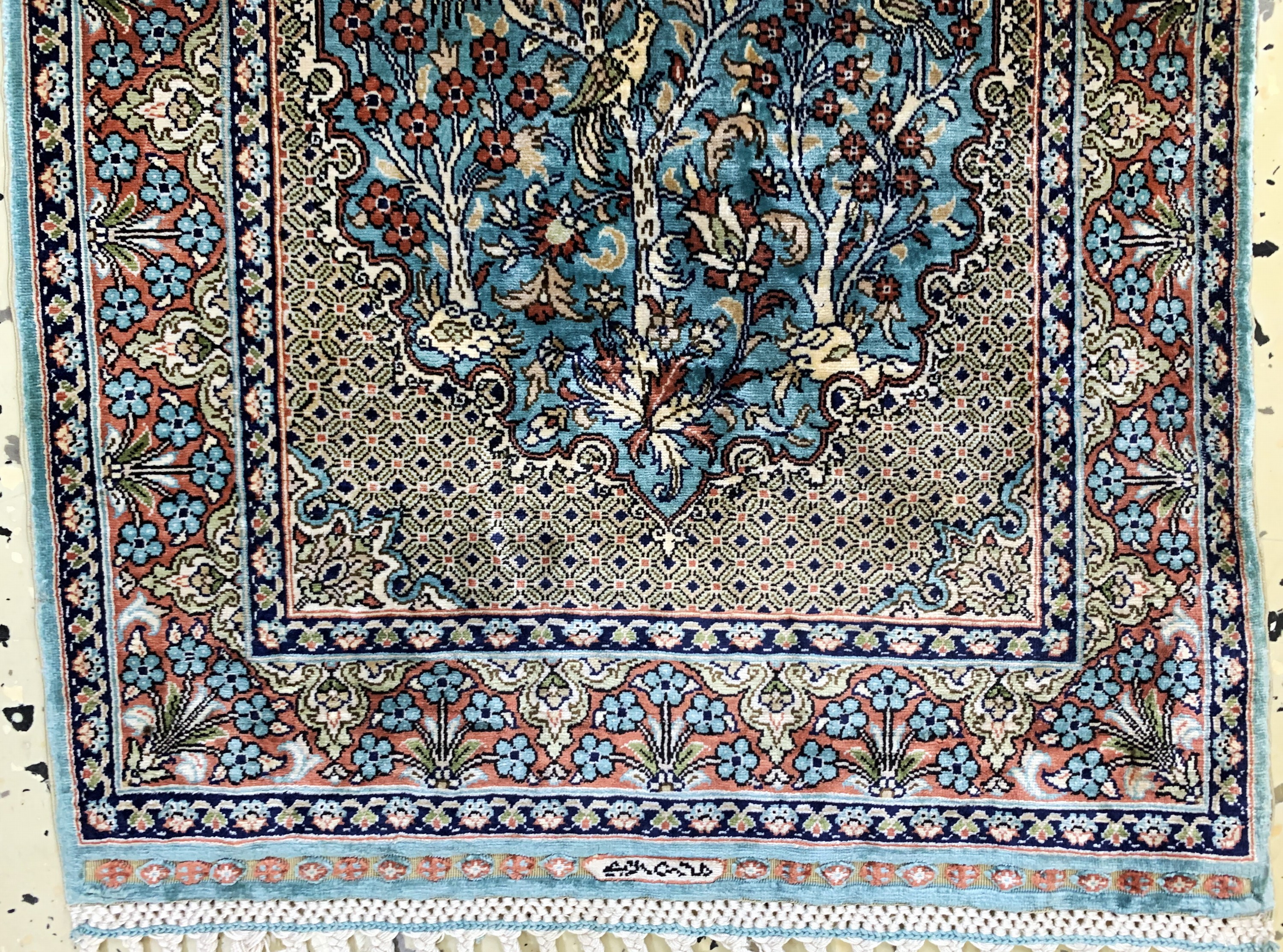 Detail b: Hereke Seide fein Türkei, signiert(Chinar),Mitte 20.Jhd, reine Naturseide, ca. 60 x 35 cm, ca. 1,4 Mio. Kn/qm, EHZ: 1