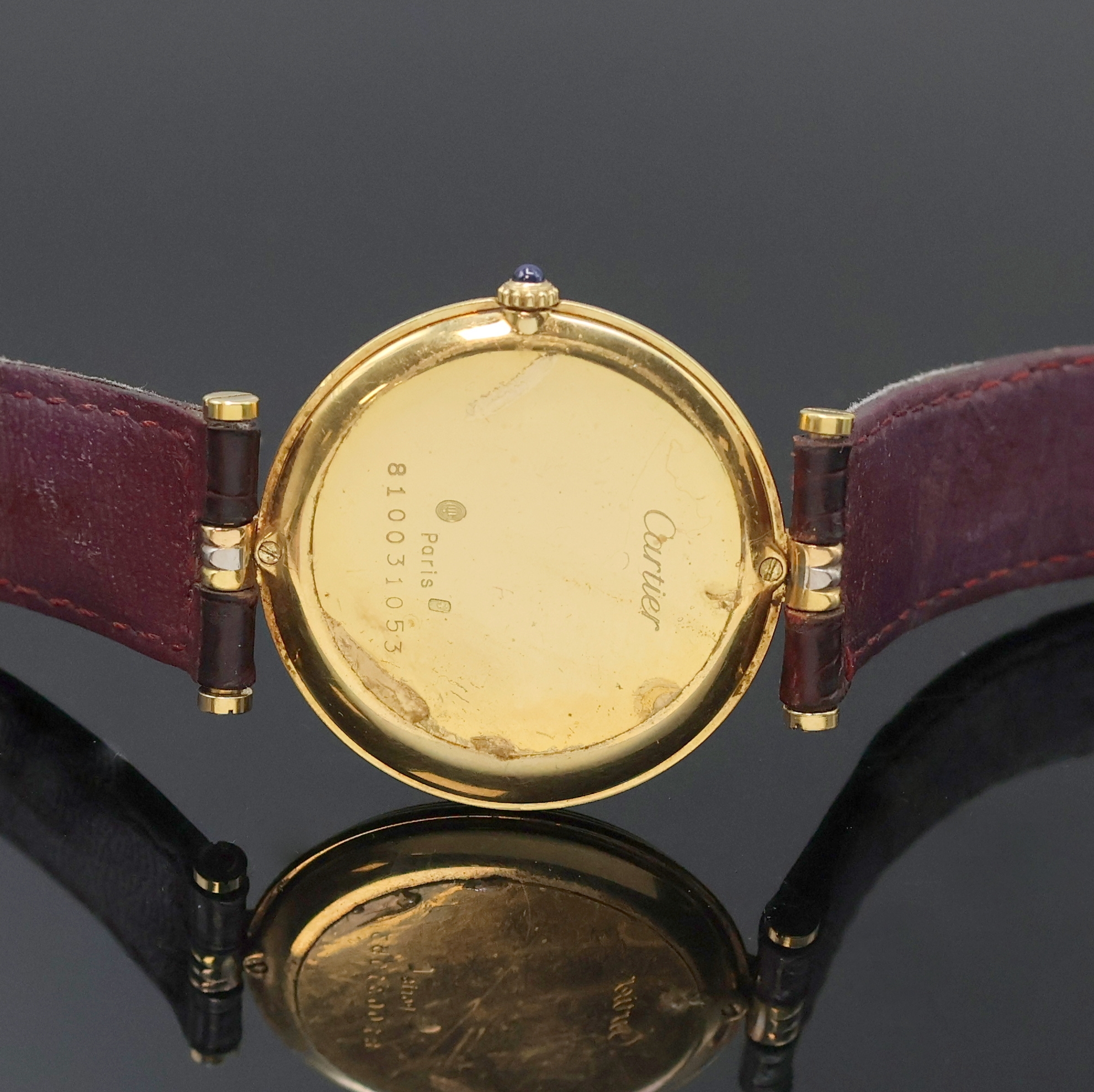 Detail d: CARTIER Vendome Trinity Armbanduhr in GG/RG/WG 750/000, Schweiz um 1995, quarz, Boden 2- fach verschr., Schmuckkrone, neutr. Lederband m. orig. ...