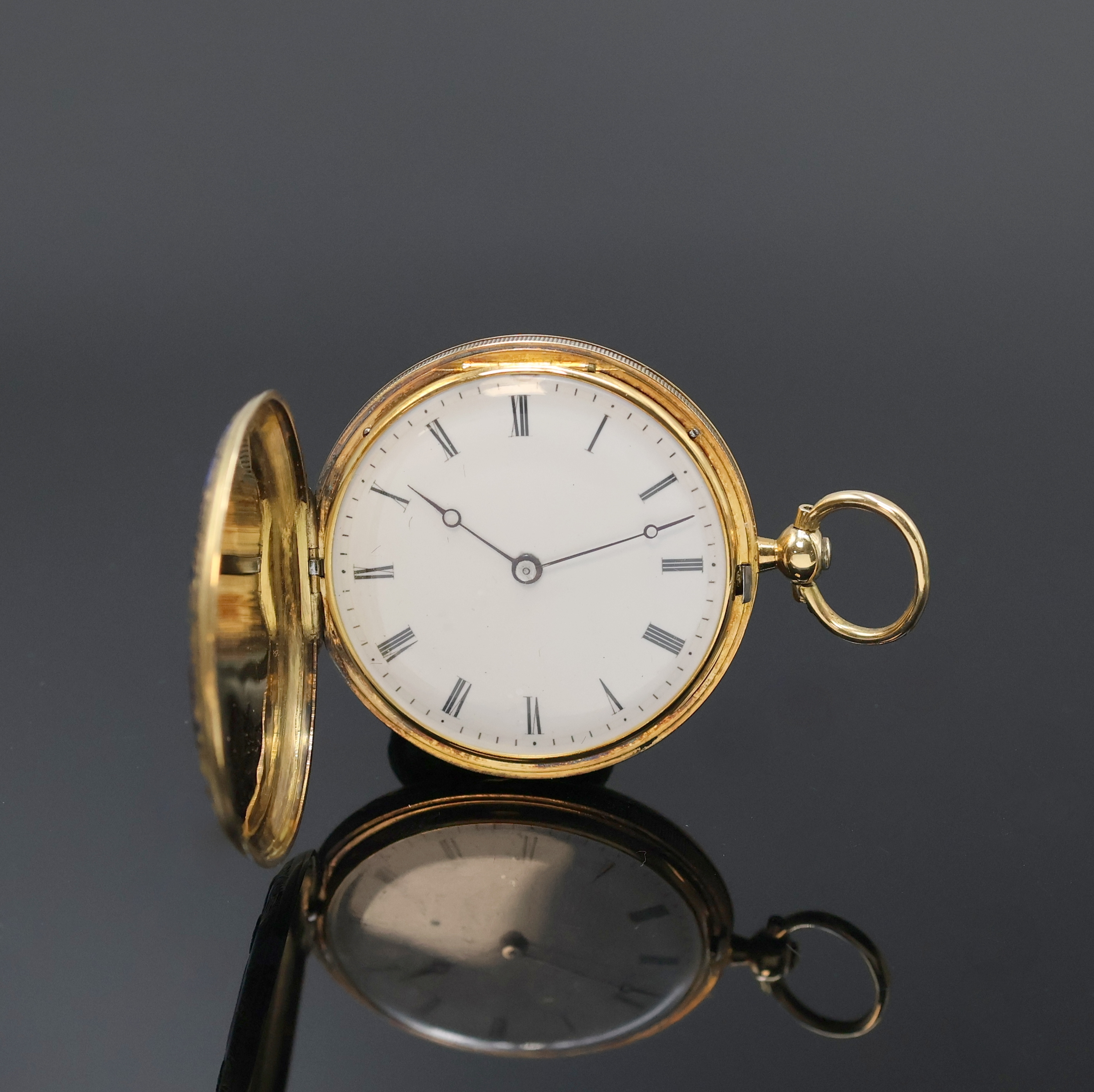 Detail b: BOLVILLER Paris kleine Savonette mit emailliertem Gehäuse in GG 750/000, Schweiz/Frankreich um 1880, Schlüsselaufzug, 3-Deckel Goldgeh., florale ...