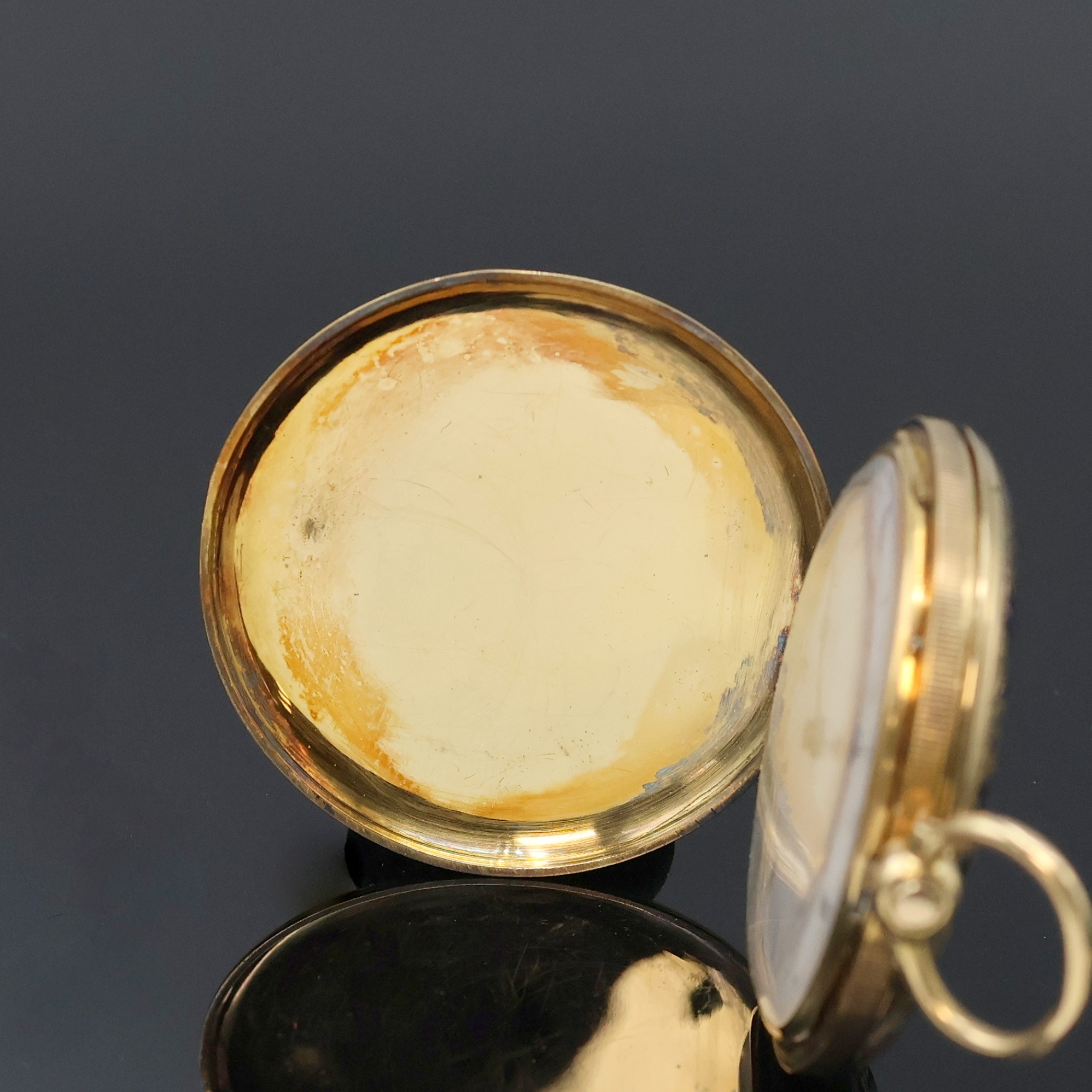 Detail c: BOLVILLER Paris kleine Savonette mit emailliertem Gehäuse in GG 750/000, Schweiz/Frankreich um 1880, Schlüsselaufzug, 3-Deckel Goldgeh., florale ...