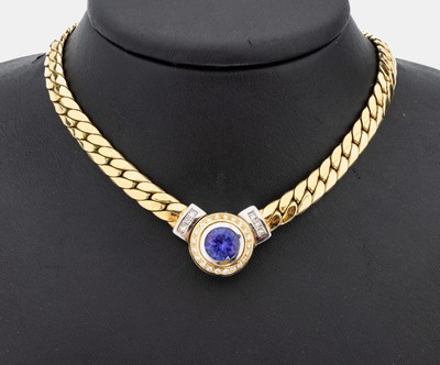 Image 26959707 - Exklusives 14 kt Gold Tansanit-Diamant- Collier, GG/WG 585/000, Mittelteil bewegl. ...