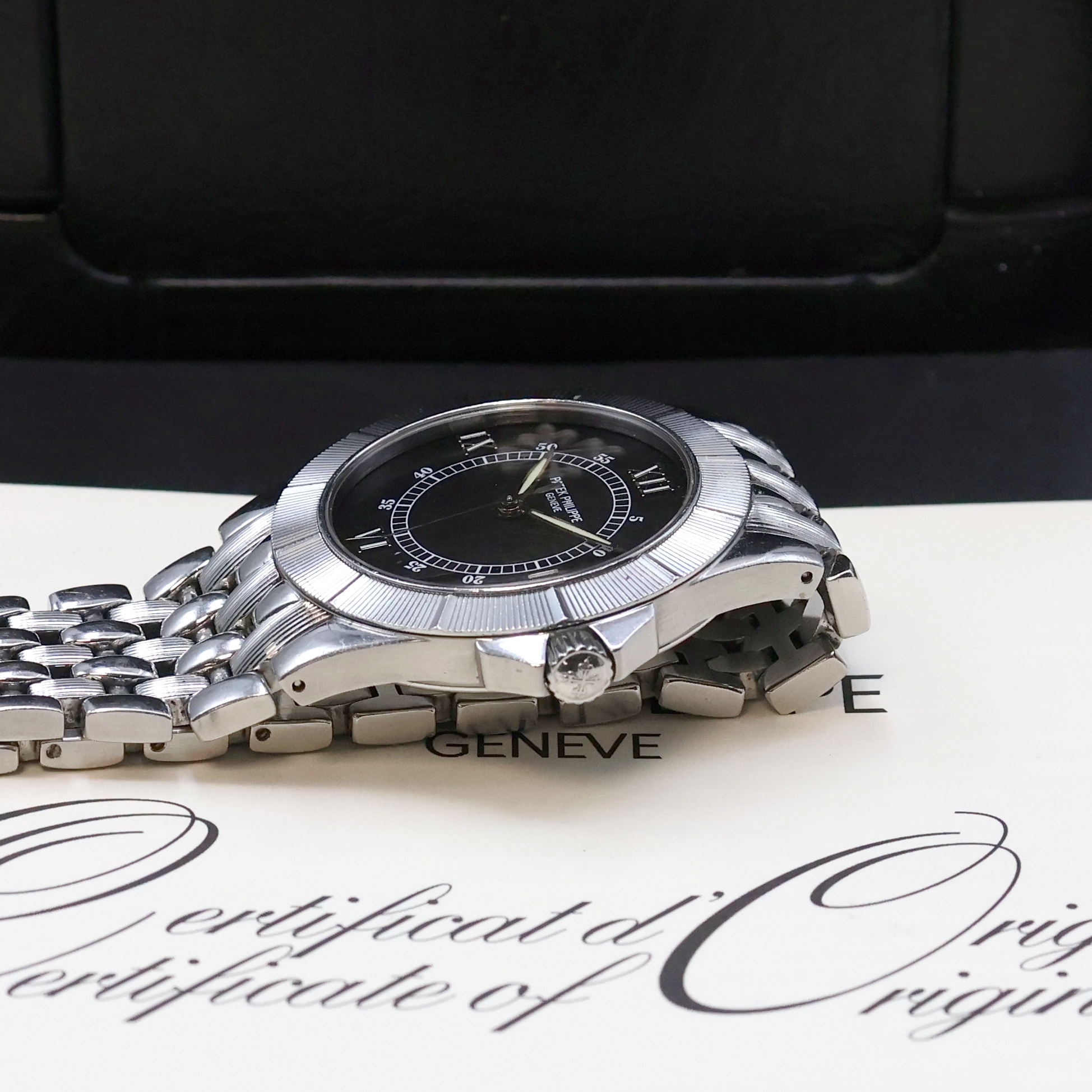 Detail d: PATEK PHILIPPE Herrenarmbanduhr Neptune Referenz 5080/1A-001, Schweiz verk. lt. beil. Pap. 07/2003, Automatik, Edelstahlgeh. inkl. orig. Gliederband ...