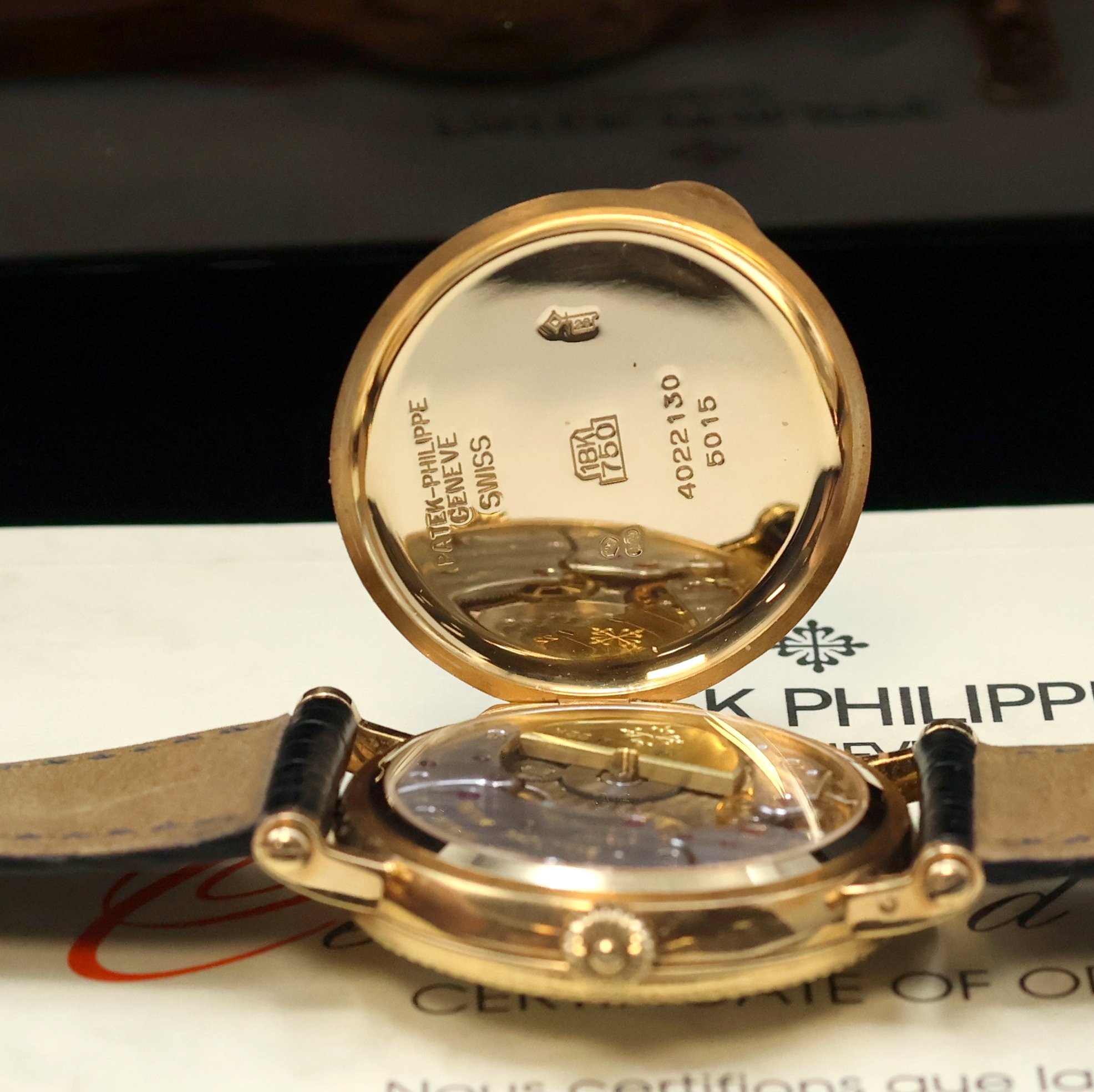 Detail f: PATEK PHILIPPE "Complications" Offizier Armbanduhr Referenz 5015 in GG 750/000, Schweiz um 1993, Automatik, Scharnierboden, Korrekturdr. ...