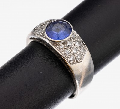 Image 14 kt Gold Tansanit-Brillant-Ring, WG 585/000, rundfacett. Tansanit ca. 1.00 ct, ...