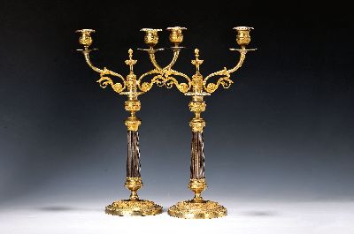 Image 26960054 - Paar Empireleuchter, Frankreich, um 1810/20, Bronze feuervergoldet, z.T. brüniert, ...