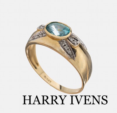 Image 26960056 - 14 kt Gold Zirkon-Diamant-Ring, GG/WG 585/000, ovalfacett. hellblauer Zirkon ca. 1.00 ...
