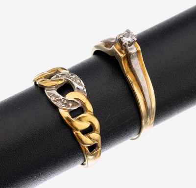 Image 26960058 - Konvolut 2 Gold Ringe, 1 x 14 kt Gold GG/WG585/000, 1 Brillant ca. 0.05 ct ...