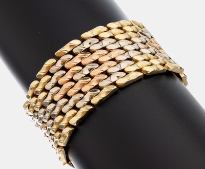 Image 26960075 - 14 kt Gold Armband, GG/WG/RG 585/000, B. ca. 3.5 cm, L. ca. 20.7 cm, Kastenschloss mit ...