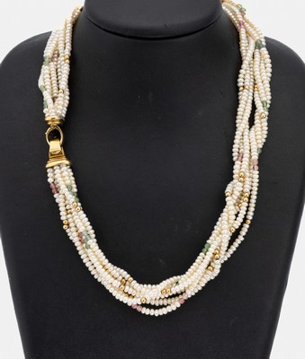 Image 26960077 - 7-reihiges Collier mit Farbsteinen und Süßwasserzuchtperlen, Schließe ...