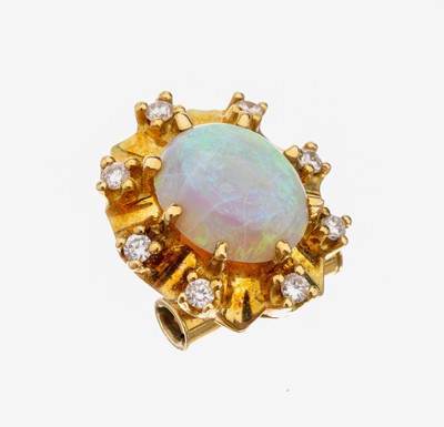 Image 26960536 - 18 kt Gold Opal-Brillant-Anhänger, GG 750/000, mittig ovaler Opal-Cabochon ca. 3.0 ...