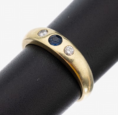 Image 26960541 - 14 kt Gold Saphir-Brillant-Ring, GG 585/000, schlichter Bandring, ovalfacett. Saphir ...