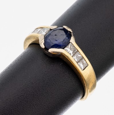 Image 26960545 - 18 kt Gold Saphir-Diamant-Ring, GG/WG 750/000, in WG gefasster ovalfacett. Saphir ca. ...