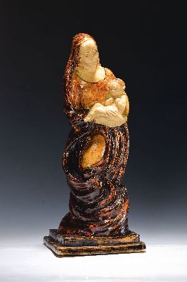 Image Keramikfigur/Heiligenfigur, Fayence, wohl 30er Jahre, Mutter Gottes mit Jesuskind, in ...