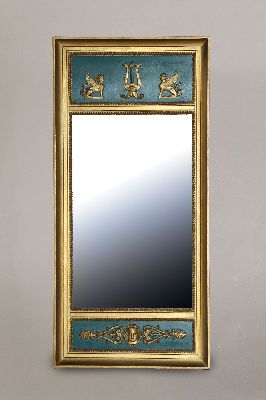 Image 26960630 - Wandspiegel, Empirestil, um 1900, Holzrahmen bronzefarben lasiert, in Kassetten auf ...