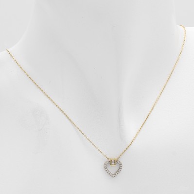 26960664a - Collier "Herz" mit Diamant und Brillanten, GG 585/000, Diam. ca. 0.05 ct u. ...