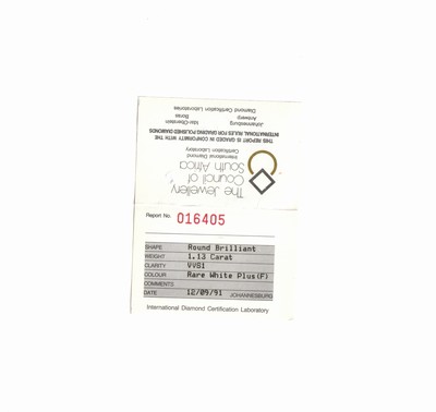 26960673a - Loser Brillant 1.13 feines Weiß (F)/vvs1, laut Report Nr. 16405, The Jewellery ...