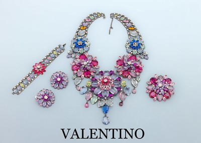 Image Prunkvolles und seltenes Laufsteg/Runway Schmuckset von VALENTINO, 1980er Jahre, Metall ...
