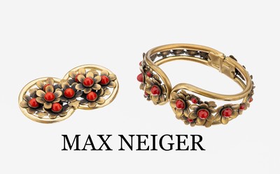 Image Modeschmuckset wohl MAX NEIGER, 1930er Jahre, Metall, vergoldet, patiniert, ...