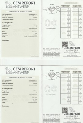 26960728b - Lot 2 lose Diamanten, Cushion Cut, 1 x 0.32 ct1 x 0.30 ct, nat. fancy yellow/p1, jeweils ...