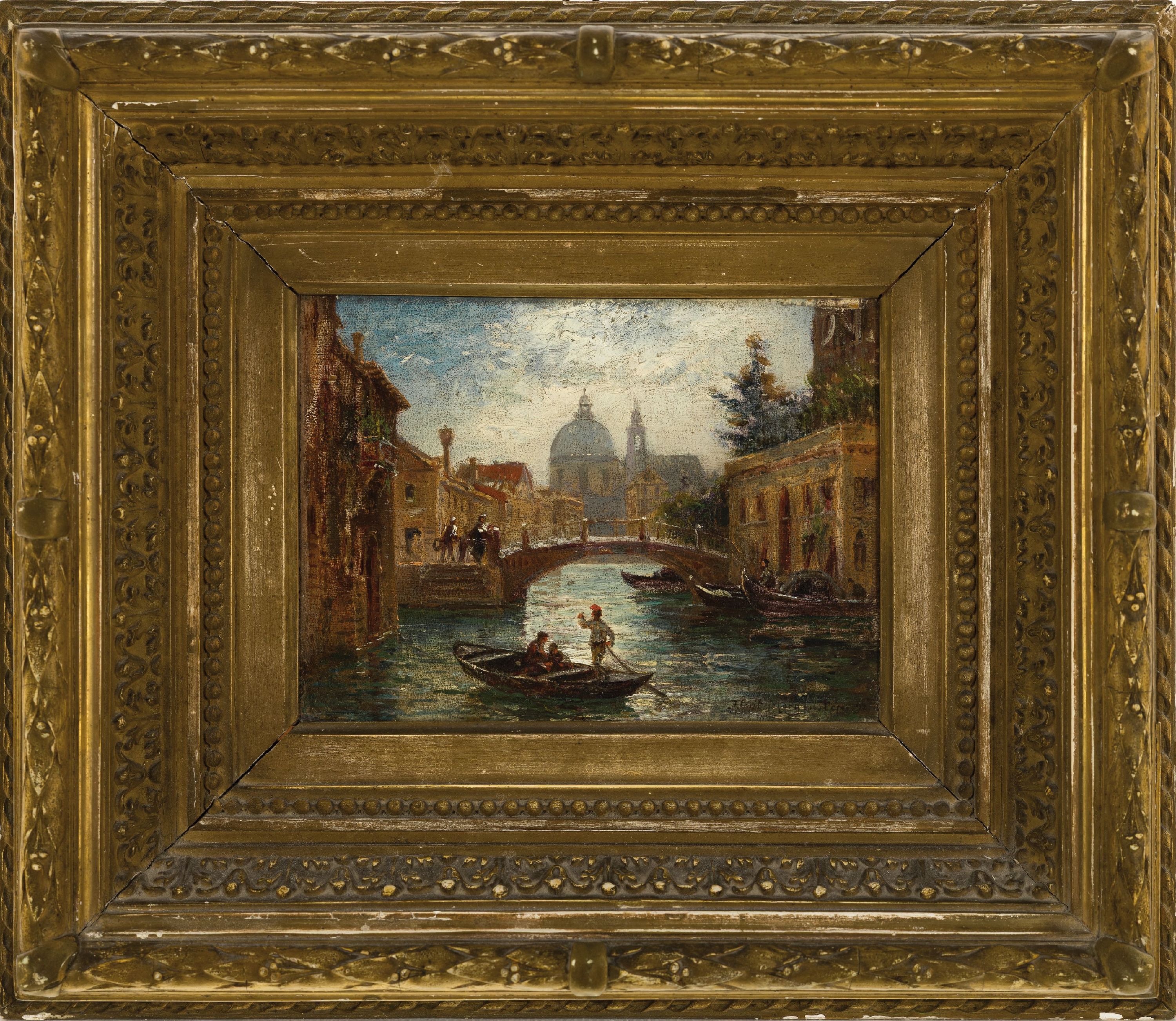 Detail k: Friedrich Ernst Morgenstern, 1853-1919 Frankfurt am Main, Ansicht aus Venedig, Öl/Holz, rechts unten sign., ca. 12x15.5cm, R. ca. 26x31cm