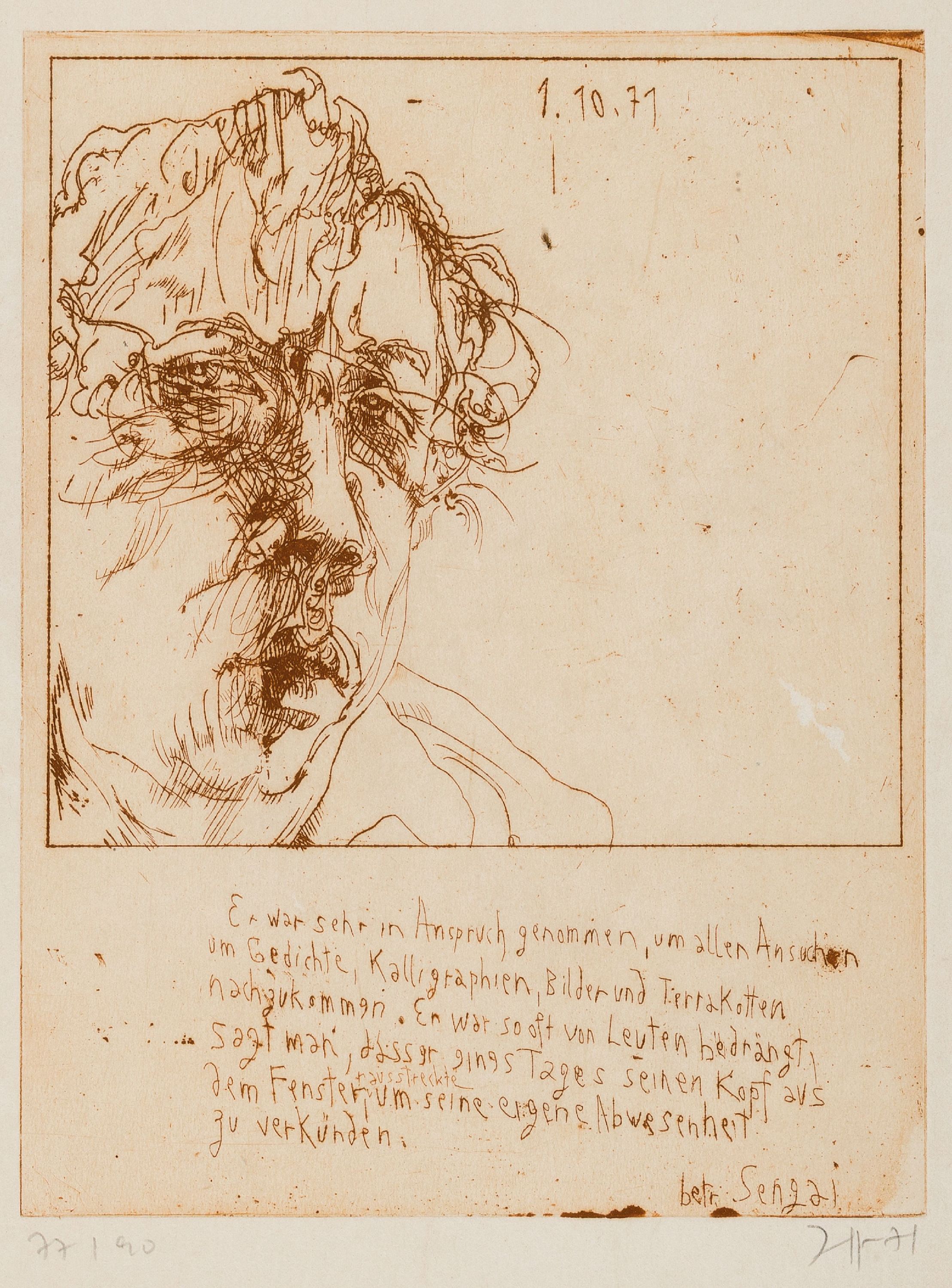 Horst Janssen, 1929-1995, Selbstporträt, Radierung von 1971, handsign., num. 77/90, ca. 25x19cm