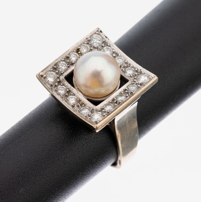 Image 18 kt Gold Perl-Brillant-Ring, WG 750/000, konkaver Ringkopf, mittig Zuchtperle, D. ca. ...