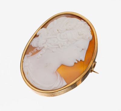 Image 14 kt Gold Kamee-Brosche, um 1900, GG 585/000 gepr., ovale Muschelkamee, ...