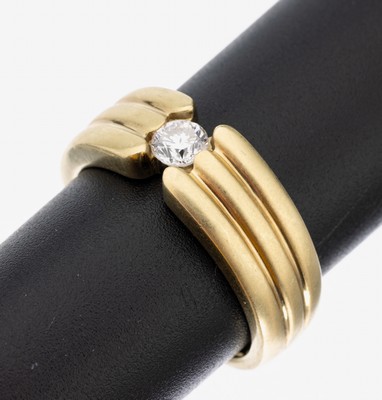 Image 14 kt Gold Brillant-Ring, GG 585/000, part.sat., Spannringoptik, 1 Brillant ca. 0.33 ct ...