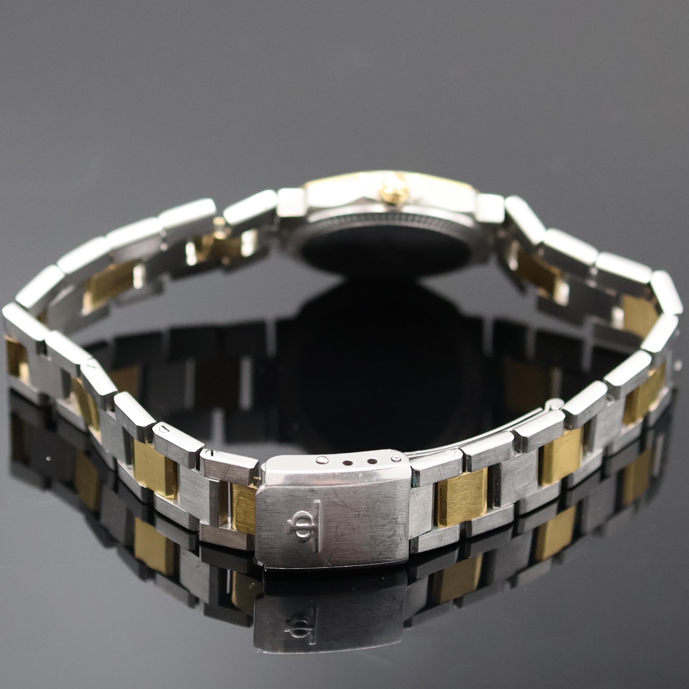 Detail b: BAUME & MERCIER Riviera Damenarmbanduhr in Stahl/Gold Referenz 5221.018, Schweiz 1980er Jahre, quarz, 12-eckiges Geh., Boden verschr., integr. orig. ...