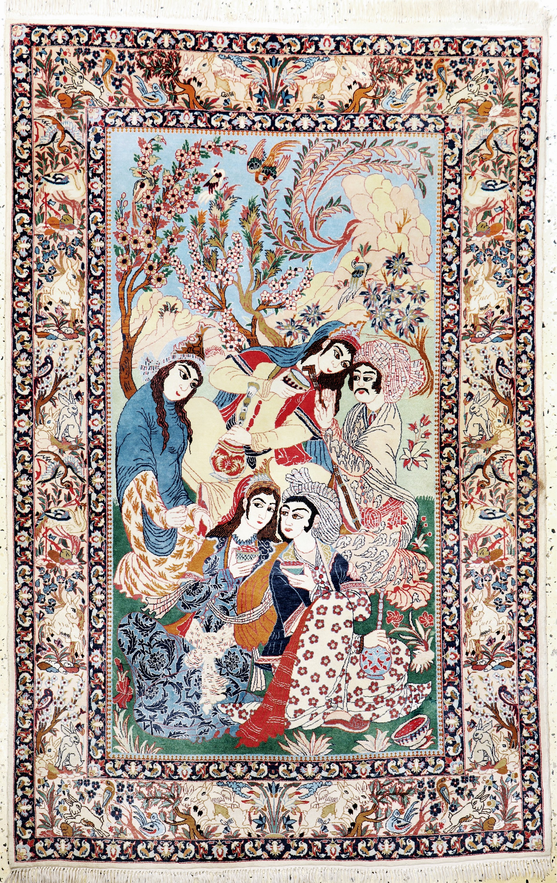 Esfahan fein, Persien, Mitte 20.Jhd, Korkwolle mit und auf Seide, ca. 170 x 107 cm,minimale Mottenfraß am Rand, EHZ: 2(reinigungsbedürftig)