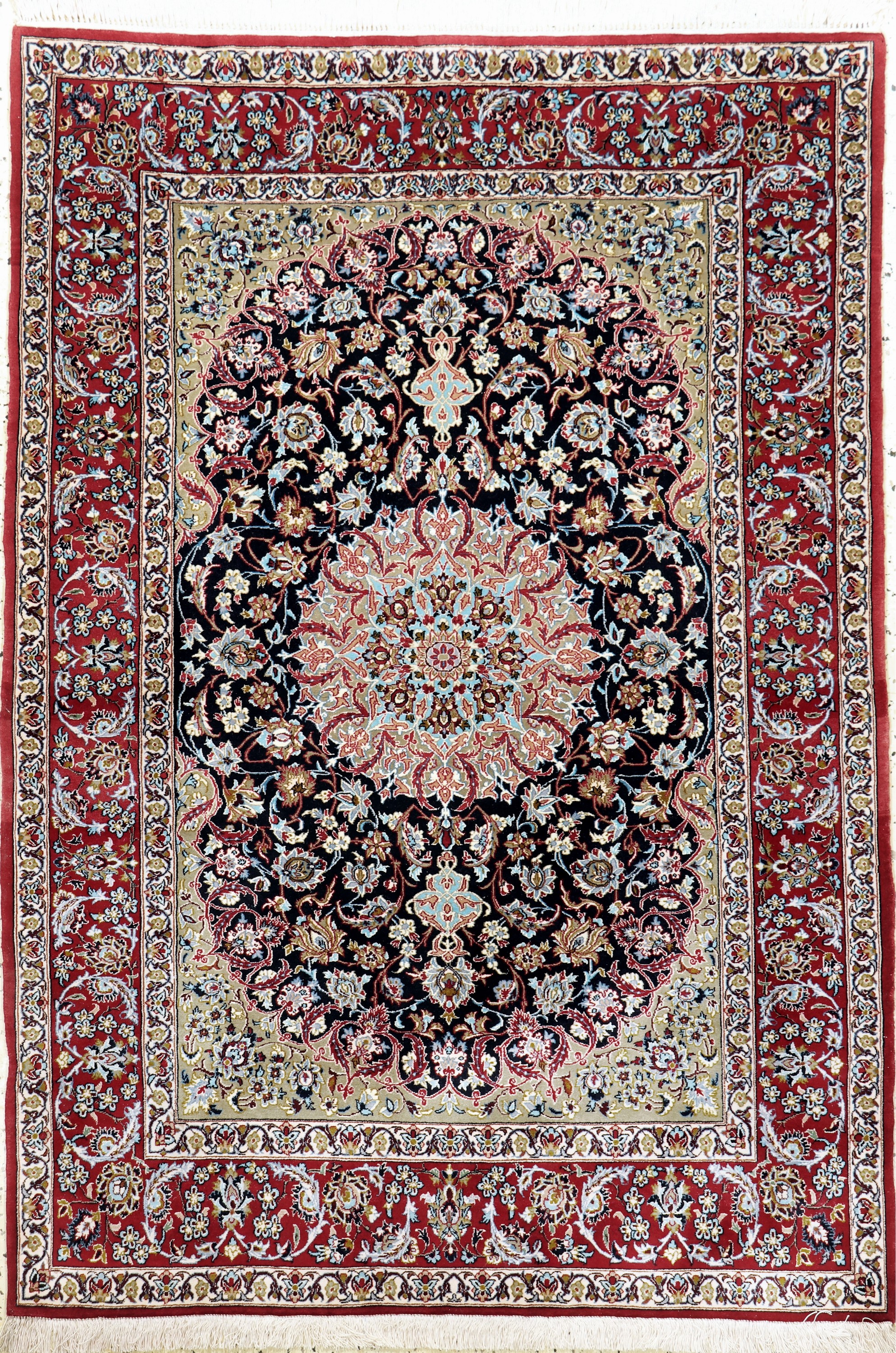 Esfahan fein, Persien, Mitte 20.Jhd, Korkwolle auf Seide, ca. 163 x 110 cm, ca. 1,0Mio. Kn/qm, EHZ: 1-2