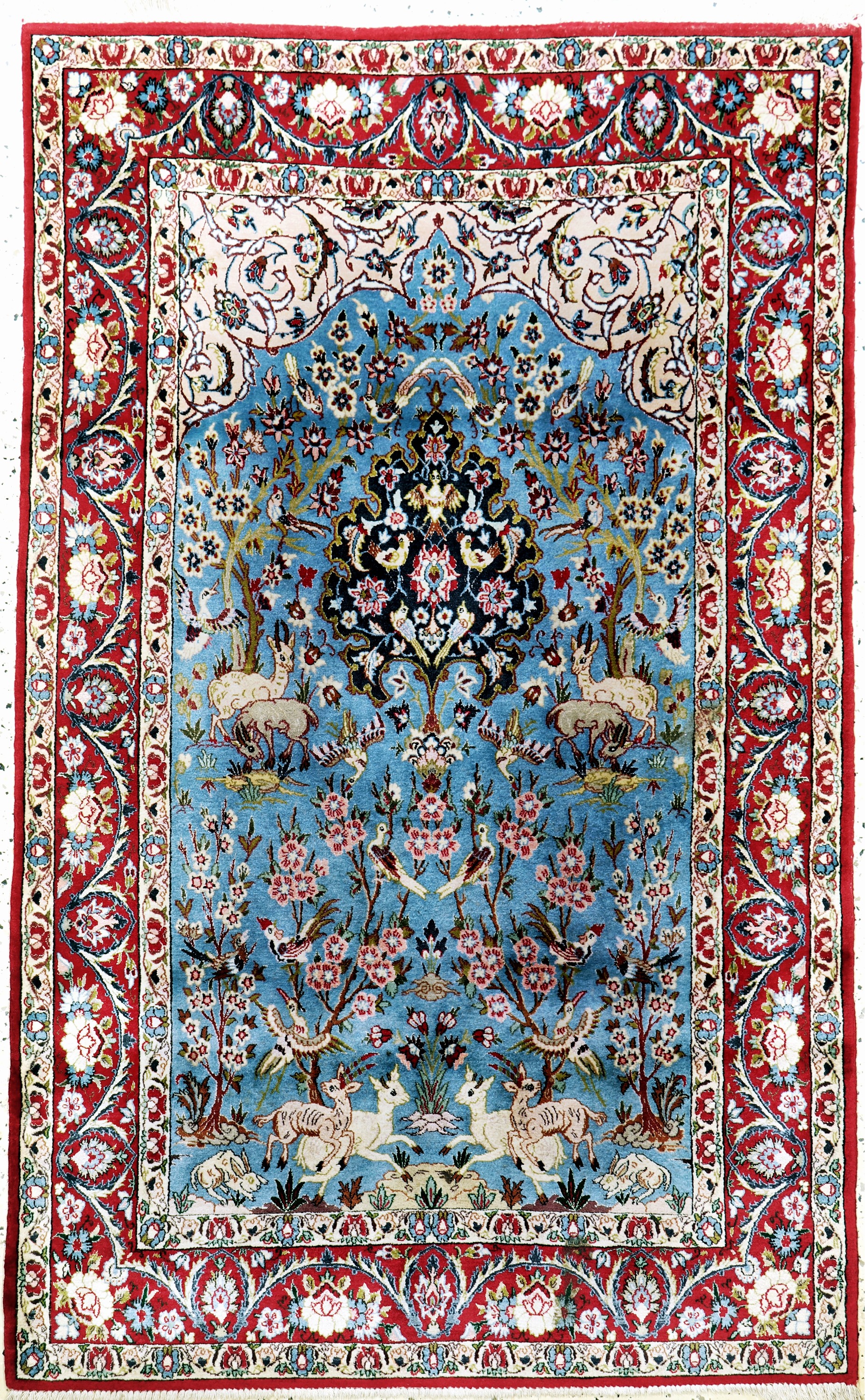 Esfahan fein, Persien, Mitte 20.Jhd, Korkwolle mit und auf Seide, ca. 175 x 110 cm,ca. 1,0 Mio. Kn/qm, EHZ: 2(reinigungsbedürftig).