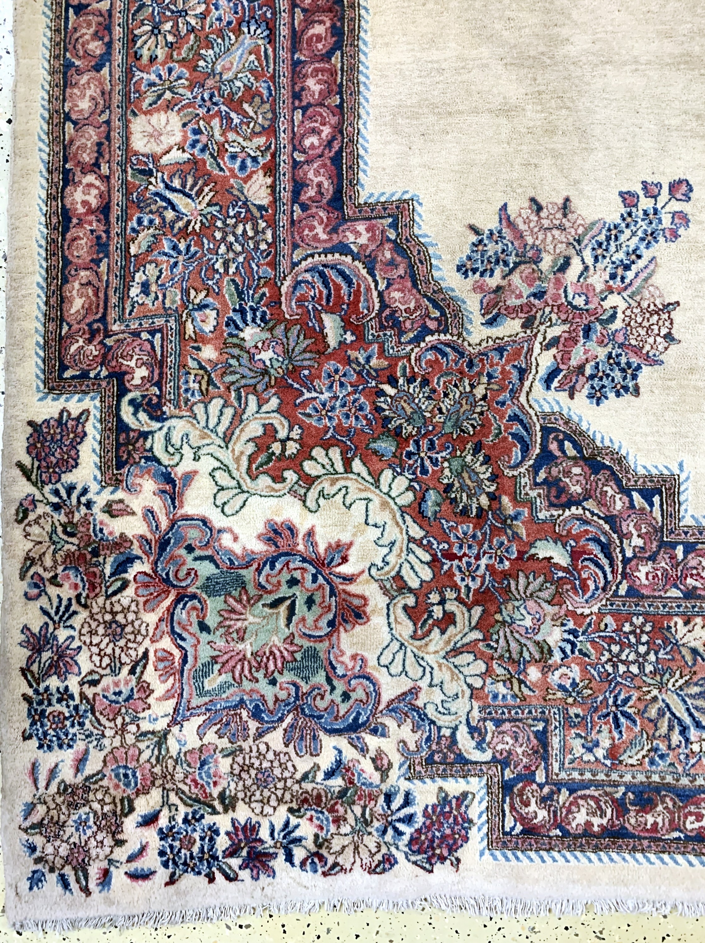 Detail b: Kerman fein alt, Persien, Mitte 20.Jhd, Wolle auf Baumwolle, ca. 386 x 270 cm, Reinigungsbedürftig, EHZ: 3