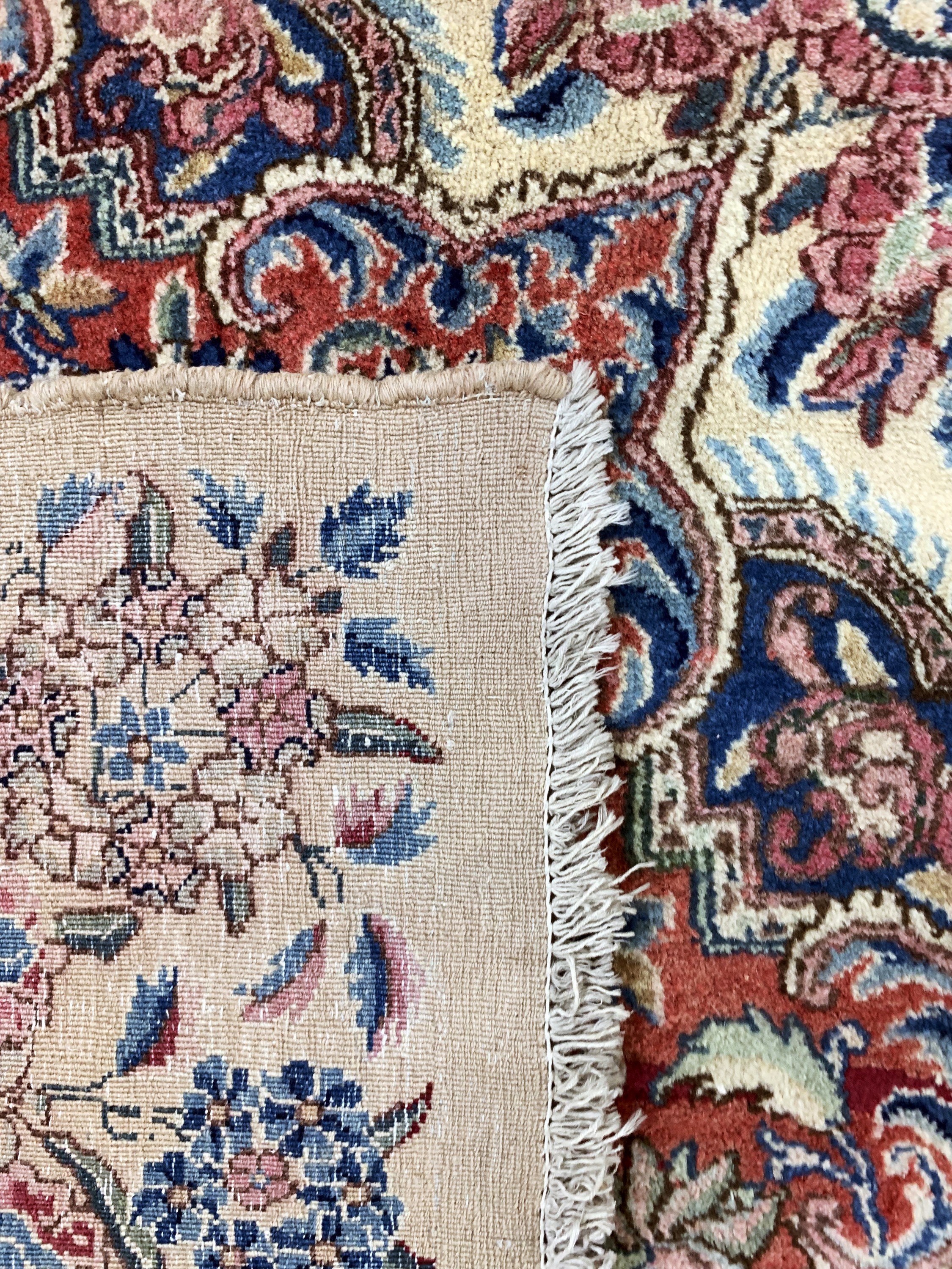 Detail h: Kerman fein alt, Persien, Mitte 20.Jhd, Wolle auf Baumwolle, ca. 386 x 270 cm, Reinigungsbedürftig, EHZ: 3